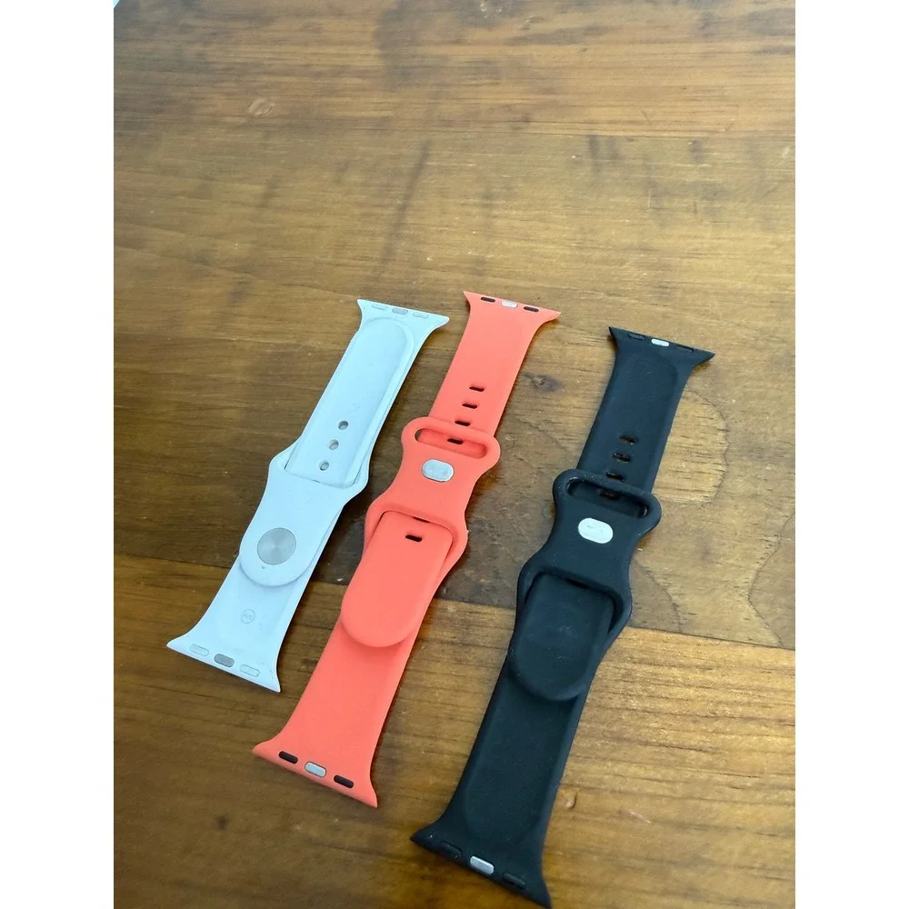 Set of 3 Silicone Sport Bands for Apple Watch Black White Coral Pink S/M